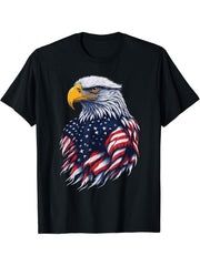 4th of July American Bald eagle flag- Independence Day T-Shirt 180G 100% Cotton Printed Round Neck Short-Sleeve T-Shirt, Gifts for Men Dad Husband Grandpa, S-XXXL, Black