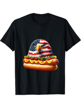 Funny Patriotic Bald Eagle Hotdog American Flag 4th Of July T-Shirt 180G 100% Cotton Printed Round Neck Short-Sleeve T-Shirt, Gifts for Men Dad Husband Grandpa, S-XXXL, Black