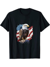American Flag I USA I Patriotic American Bald Eagle T-Shirt 180G 100% Cotton Printed Round Neck Short-Sleeve T-Shirt, Gifts for Men Dad Husband Grandpa, S-XXXL, Black