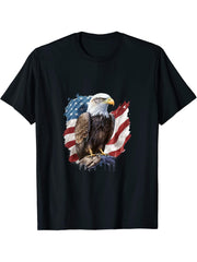 American Flag I USA I Patriotic American Bald Eagle T-Shirt 180G 100% Cotton Printed Round Neck Short-Sleeve T-Shirt, Gifts for Men Dad Husband Grandpa, S-XXXL, Black