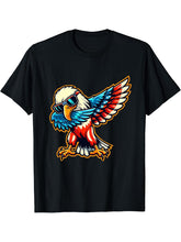 4th Of July Dabbing Bald Eagle Patriotic American Flag T-Shirt 180G 100% Cotton Printed Round Neck Short-Sleeve T-Shirt, Gifts for Men Dad Husband Grandpa, S-XXXL, Black