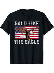 Funny Bald Like the Eagle USA Flag T-Shirt 180G 100% Cotton Printed Round Neck Short-Sleeve T-Shirt, Gifts for Men Dad Husband Grandpa, S-XXXL, Black