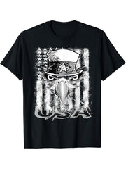 Distressed USA Flag Patriotic American Bald Eagle T-Shirt 180G 100% Cotton Printed Round Neck Short-Sleeve T-Shirt, Gifts for Men Dad Husband Grandpa, S-XXXL, Black