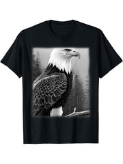 Bald Eagle American National Symbol Animal Patriotic Freedom T-Shirt 180G 100% Cotton Printed Round Neck Short-Sleeve T-Shirt, Gifts for Men Dad Husband Grandpa, S-XXXL, Black