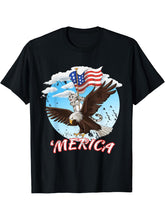 Funny Cat Bald Eagle American Flag Shirt I Merica Shirt T-Shirt 180G 100% Cotton Printed Round Neck Short-Sleeve T-Shirt, Gifts for Men Dad Husband Grandpa, S-XXXL, Black