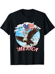 Funny Cat Bald Eagle American Flag Shirt I Merica Shirt T-Shirt 180G 100% Cotton Printed Round Neck Short-Sleeve T-Shirt, Gifts for Men Dad Husband Grandpa, S-XXXL, Black
