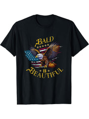 4th of July Independence Day Bald Eagle Is Beautiful T-Shirt 180G 100% Cotton Printed Round Neck Short-Sleeve T-Shirt, Gifts for Men Dad Husband Grandpa, S-XXXL, Black