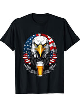 Funny Patriotic Bald Eagle With Beer Mug T-Shirt 180G 100% Cotton Printed Round Neck Short-Sleeve T-Shirt, Gifts for Men Dad Husband Grandpa, S-XXXL, Black