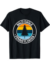 Bald Eagle Pennsylvania PA USA City Pride Retro Sunset T-Shirt 180G 100% Cotton Printed Round Neck Short-Sleeve T-Shirt, Gifts for Men Dad Husband Grandpa, S-XXXL, Black