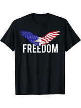 Freedom Bald Eagle Proud American USA Flag Patriotic T-Shirt 180G 100% Cotton Printed Round Neck Short-Sleeve T-Shirt, Gifts for Men Dad Husband Grandpa, S-XXXL, Black