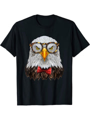 Bald Eagle in Classic Eyeglass and Bow Tie - T-Shirt 180G 100% Cotton Printed Round Neck Short-Sleeve T-Shirt, Gifts for Men Dad Husband Grandpa, S-XXXL, Black
