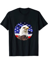 American Bald Eagle USA Flag 4th of July T-Shirt 180G 100% Cotton Printed Round Neck Short-Sleeve T-Shirt, Gifts for Men Dad Husband Grandpa, S-XXXL, Black