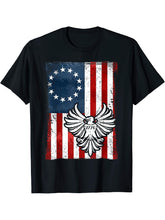 Distressed Betsy Ross Flag Bald Eagle 1776 T-Shirt 180G 100% Cotton Printed Round Neck Short-Sleeve T-Shirt, Gifts for Men Dad Husband Grandpa, S-XXXL, Black