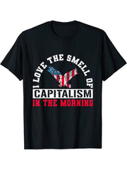 I Love The Smell Of Capitalism In The Morning Bald Eagle T-Shirt 180G 100% Cotton Printed Round Neck Short-Sleeve T-Shirt, Gifts for Men Dad Husband Grandpa, S-XXXL, Black