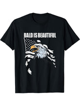 Bald Is Beautiful 4th of July Bald Eagle Patriotic Vintage T-Shirt 180G 100% Cotton Printed Round Neck Short-Sleeve T-Shirt, Gifts for Men Dad Husband Grandpa, S-XXXL, Black