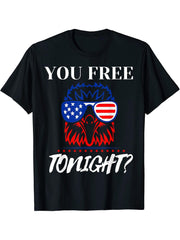 Are You Free American Bald Eagle Tonight 4th of July Pariot T-Shirt 180G 100% Cotton Printed Round Neck Short-Sleeve T-Shirt, Gifts for Men Dad Husband Grandpa, S-XXXL, Black