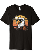 Bald Eagle Retro Sunset - Vintage Cool Eagle Bird Lover Premium T-Shirt 180G 100% Cotton Printed Round Neck Short-Sleeve T-Shirt, Gifts for Men Dad Husband Grandpa, S-XXXL, Black
