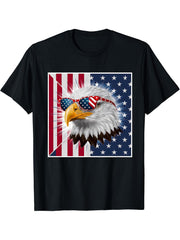 American Bald USA Eagle USA Flag 4th of July Eagle PN T-Shirt 180G 100% Cotton Printed Round Neck Short-Sleeve T-Shirt, Gifts for Men Dad Husband Grandpa, S-XXXL, Black