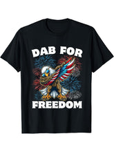 Dab For Freedom 4th Of July Dabbing Bald Eagle American Flag T-Shirt 180G 100% Cotton Printed Round Neck Short-Sleeve T-Shirt, Gifts for Men Dad Husband Grandpa, S-XXXL, Black