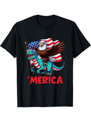4th of July Shirt Bald Eagle USA Flag Patriotic Merica T-Shirt 180G 100% Cotton Printed Round Neck Short-Sleeve T-Shirt, Gifts for Men Dad Husband Grandpa, S-XXXL, Black