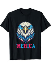 4th of July Bald Eagle Shirt USA Patriotic Merica T-Shirt 180G 100% Cotton Printed Round Neck Short-Sleeve T-Shirt, Gifts for Men Dad Husband Grandpa, S-XXXL, Black