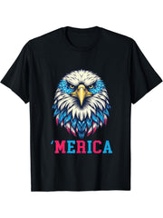 4th of July Bald Eagle Shirt USA Patriotic Merica T-Shirt 180G 100% Cotton Printed Round Neck Short-Sleeve T-Shirt, Gifts for Men Dad Husband Grandpa, S-XXXL, Black