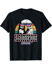 Albuquerque New Mexico USA America Flag Men Women Bald Eagle T-Shirt 180G 100% Cotton Printed Round Neck Short-Sleeve T-Shirt, Gifts for Men Dad Husband Grandpa, S-XXXL, Black