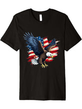 Bald Eagle & Patriotic American Flag 4th Of July Premium T-Shirt 180G 100% Cotton Printed Round Neck Short-Sleeve T-Shirt, Gifts for Men Dad Husband Grandpa, S-XXXL, Black