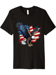 Bald Eagle & Patriotic American Flag 4th Of July Premium T-Shirt 180G 100% Cotton Printed Round Neck Short-Sleeve T-Shirt, Gifts for Men Dad Husband Grandpa, S-XXXL, Black