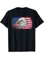 Cool Bald Eagle American Patriotism USA Flag for 4th of July T-Shirt 180G 100% Cotton Printed Round Neck Short-Sleeve T-Shirt, Gifts for Men Dad Husband Grandpa, S-XXXL, Black
