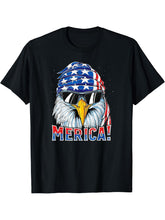 4th Of July Merica Bald Eagle Red White & Blue T-Shirt 180G 100% Cotton Printed Round Neck Short-Sleeve T-Shirt, Gifts for Men Dad Husband Grandpa, S-XXXL, Black