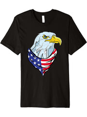 American Bald Eagle Patriotic 4th Of July US Flag Eagle Premium T-Shirt 180G 100% Cotton Printed Round Neck Short-Sleeve T-Shirt, Gifts for Men Dad Husband Grandpa, S-XXXL, Black