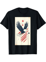 USA Patriotism Bald Eagle Stars Patriotic Nature T-Shirt 180G 100% Cotton Printed Round Neck Short-Sleeve T-Shirt, Gifts for Men Dad Husband Grandpa, S-XXXL, Black