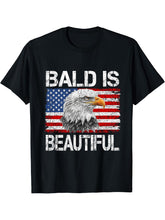 Bald Is Beautiful 4th of July Independence Day Bald Eagle T-Shirt 180G 100% Cotton Printed Round Neck Short-Sleeve T-Shirt, Gifts for Men Dad Husband Grandpa, S-XXXL, Black