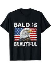 Bald Is Beautiful 4th of July Independence Day Bald Eagle T-Shirt 180G 100% Cotton Printed Round Neck Short-Sleeve T-Shirt, Gifts for Men Dad Husband Grandpa, S-XXXL, Black