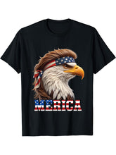 Bald Eagle Brown Mullet Wig USA Bandana Patriotic Funny T-Shirt 180G 100% Cotton Printed Round Neck Short-Sleeve T-Shirt, Gifts for Men Dad Husband Grandpa, S-XXXL, Black