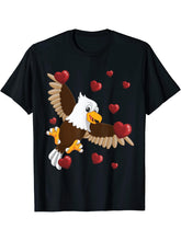 Cute American Bald Eagle Valentines Day Love Heart T-Shirt 180G 100% Cotton Printed Round Neck Short-Sleeve T-Shirt, Gifts for Men Dad Husband Grandpa, S-XXXL, Black