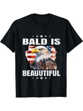 Bald Is Beautiful 4th of July Independence Day Bald Eagle T-Shirt 180G 100% Cotton Printed Round Neck Short-Sleeve T-Shirt, Gifts for Men Dad Husband Grandpa, S-XXXL, Black