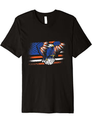 American Bald Eagle Independance American Flag Eagle Premium T-Shirt 180G 100% Cotton Printed Round Neck Short-Sleeve T-Shirt, Gifts for Men Dad Husband Grandpa, S-XXXL, Black