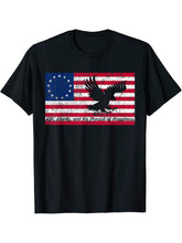 First American Betsy Ross Bald Eagle Flag Patriotic T-Shirt 180G 100% Cotton Printed Round Neck Short-Sleeve T-Shirt, Gifts for Men Dad Husband Grandpa, S-XXXL, Black
