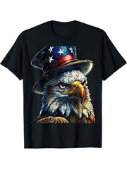 American Meme Bald Eagle Patriotic Bird Flag Lincoln Hat T-Shirt 180G 100% Cotton Printed Round Neck Short-Sleeve T-Shirt, Gifts for Men Dad Husband Grandpa, S-XXXL, Black