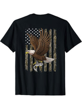 American Bald Eagle American Flag Camouflage Fishing Hunting T-Shirt 180G 100% Cotton Printed Round Neck Short-Sleeve T-Shirt, Gifts for Men Dad Husband Grandpa, S-XXXL, Black