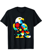 Geometric Minimalism Modern Illustration Bald Eagle Bird Art T-Shirt 180G 100% Cotton Printed Round Neck Short-Sleeve T-Shirt, Gifts for Men Dad Husband Grandpa, S-XXXL, Black