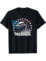 4th Of July Merica Bald Eagle USA Patriotic American Flag T-Shirt 180G 100% Cotton Printed Round Neck Short-Sleeve T-Shirt, Gifts for Men Dad Husband Grandpa, S-XXXL, Black