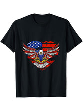 Funny Bald Eagle USA Flag 4th Of July Memorial Day Heart T-Shirt 180G 100% Cotton Printed Round Neck Short-Sleeve T-Shirt, Gifts for Men Dad Husband Grandpa, S-XXXL, Black
