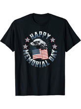 Happy Memorial Day Bald Eagle American Flag Vintage Graphic T-Shirt 180G 100% Cotton Printed Round Neck Short-Sleeve T-Shirt, Gifts for Men Dad Husband Grandpa, S-XXXL, Black