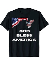 God Bless America Patriotic Bald Eagle And American Flag USA T-Shirt 180G 100% Cotton Printed Round Neck Short-Sleeve T-Shirt, Gifts for Men Dad Husband Grandpa, S-XXXL, Black