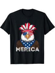 4th of July America USA Flag Bald Eagle Patriotic Veteran T-Shirt 180G 100% Cotton Printed Round Neck Short-Sleeve T-Shirt, Gifts for Men Dad Husband Grandpa, S-XXXL, Black