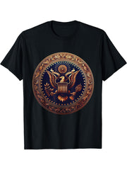 American Flag Bald Eagle Patriotic American Tee T-Shirt 180G 100% Cotton Printed Round Neck Short-Sleeve T-Shirt, Gifts for Men Dad Husband Grandpa, S-XXXL, Black