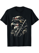 Bald Eagle American Soldier - Patriotic USA Flag Eagle Bird T-Shirt 180G 100% Cotton Printed Round Neck Short-Sleeve T-Shirt, Gifts for Men Dad Husband Grandpa, S-XXXL, Black